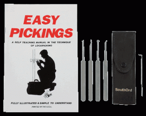 Five piece lock pick set with book